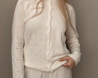 Knit Cotton Cardigan Sweater: Cozy Cottagecore Loungewear for Women