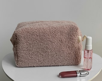 Teddy Plush Cosmetic Bag: Soft Makeup Organizer Pouch, Travel Toiletry Storage