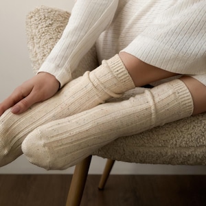 Wool Ribbed Knee High Socks: Warm Cozy Melange Winter Gift
