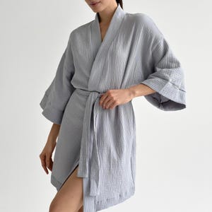 Bath Robe Short Summer Robe Organic Clothing Gift For New Roommate Organic Cotton Muslin Robe Natural Homewear For Women Soft Dressing Gown
