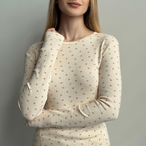 Floral Cotton Long Sleeve Top: Soft Organic Loungewear for Women