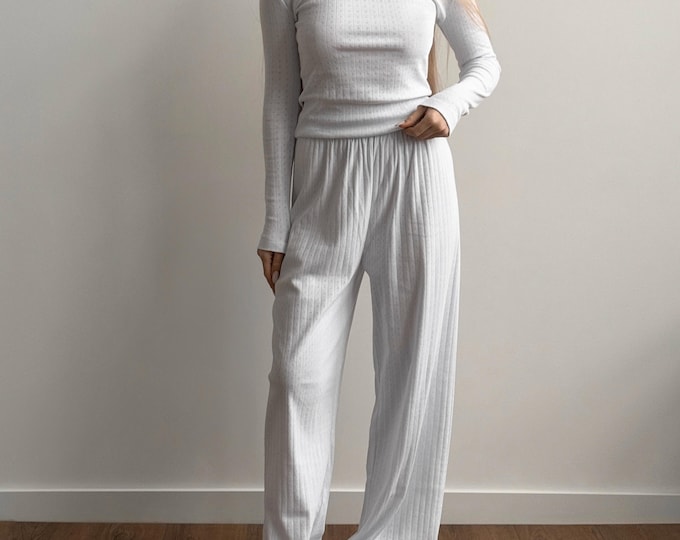 Women’s Cotton Pajama Set – Soft Long Sleeve Loungewear, Cozy Sleepwear with Pants