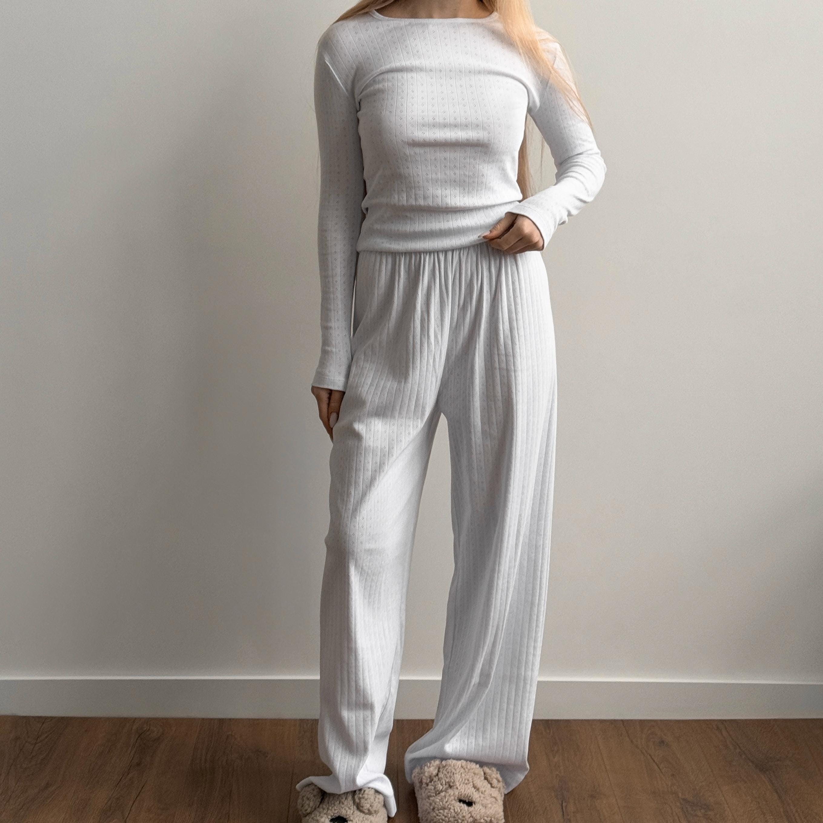 Women's Cotton Pajama Set - Soft Long Sleeve Loungewear, Cozy Sleepwear with Pants