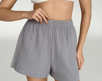 Pantalones cortos de muselina de algodón: ropa de estar orgánica para pijamas de mujer