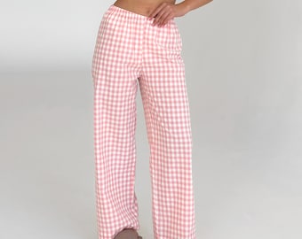 Pantaloni del pigiama in cotone biologico a quadretti: morbidi indumenti da notte e da salotto da donna