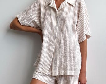 Muslinpyjamaset: Mjuka bomullsmycken för kvinnor, avslappnad matchande outfit