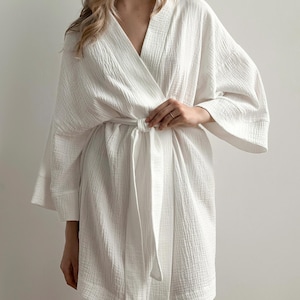 Bath Robe Muslin Robe Womens Sleepwear Gift For Roommate Short Summer Robe Dressing Gown Organic Cotton Robe After Shower Lounge Wear Cute