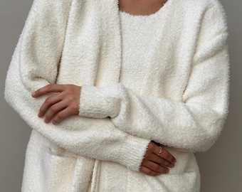 Zacht pluche gebreid vest: gezellige loungewear voor thuis, relaxte pasvorm