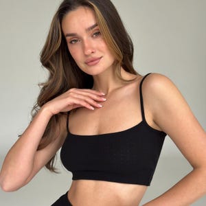 Ribbed Cotton Crop Cami: Women's Spaghetti Strap Sleeveless Lounge Top