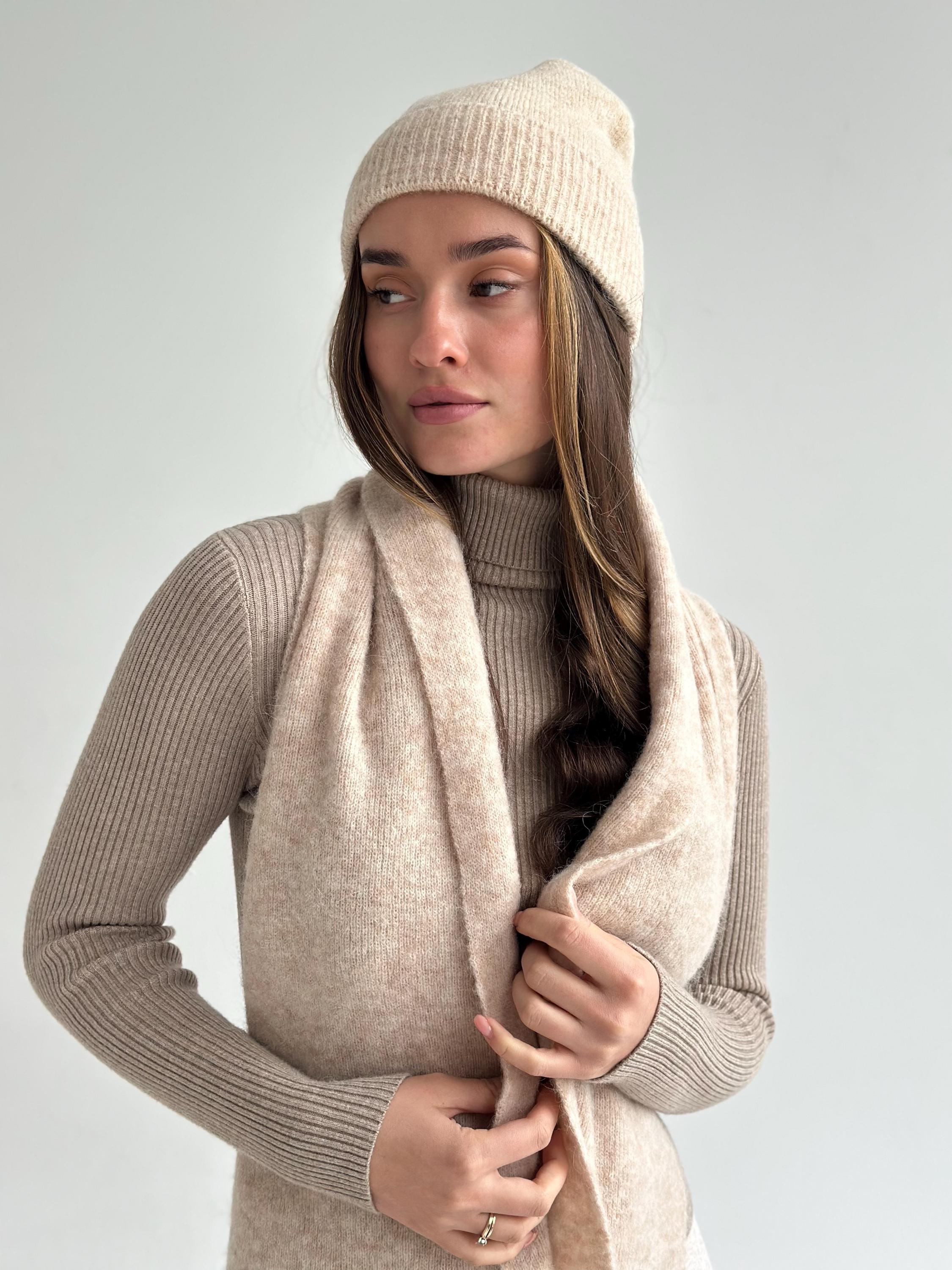 Womens Handmade Alpaca Beanie Hat and Scarf Set Beige Cable Knit Chunky Combo Alpaca Wool Hat and Scarf and Gloves - Winter Set for Women  main image 3