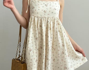 Katoenen jurk Mousselinejurk Katoenen zonnejurk Zomerstijl Dames Loungewear Cottagecore-jurk Biologische kleding Nachtjapon Katoenen outfit Cadeau