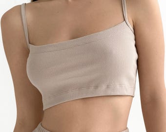 Cotton Blend Ribbed Crop Top: Women's Soft Pajamas Lounge Tank