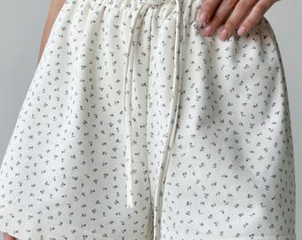Organic Loungewear Pajama Shorts: Cozy Floral Cotton Bottoms