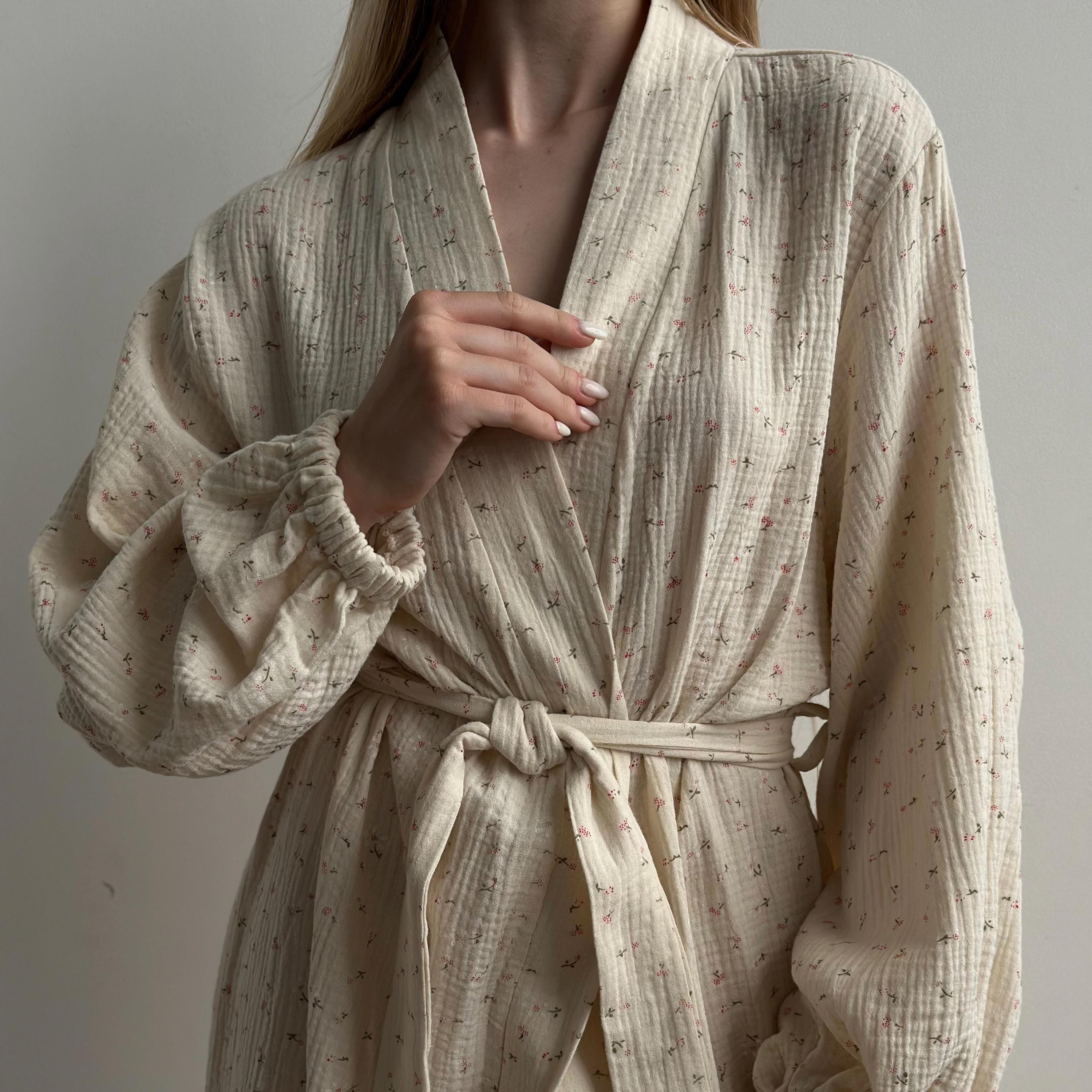 chinese dress ladies Women’s Floral Cotton Kimono Robe, Long Boho Loungewear with Pockets, One Size Lightweight Breathable Dressing Gown for Beach or Spa Outfit main image 1