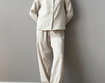 Quilted Cotton Pajama Set: Long Sleeve Lounge & Sleepwear