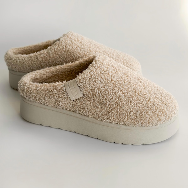 Fuzzy Teddy House Slippers: Warm Indoor Clogs for Women's Gift