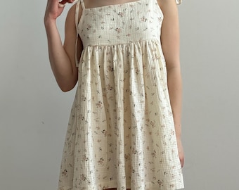 Mousseline katoenen zomerjurk met bloemenprint - Cottagecore Lounge-jurk