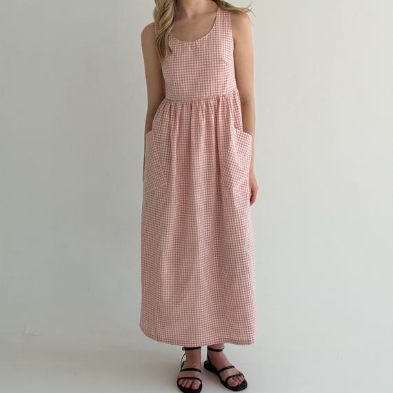Cotton Gingham Maxi Dress, Tiered Square Neck Sundress