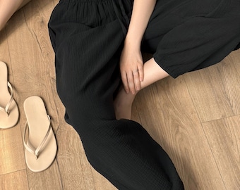 Muslin Pajama Pants Breathable Wide Leg Pants For Summer New Roommate Gift Organic Clothing For Women Lounge Bottoms Muslin Pajama Pants