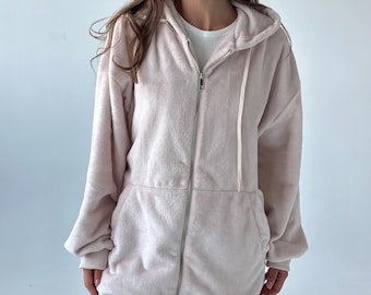 Velour Plush Oversized Hoodie: Cozy Warm Zip Up Loungewear Gift