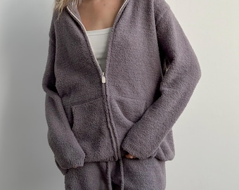 Women’s Pajama Shorts Set: Cozy Lounge and Sleepwear Outfit with Hoodie