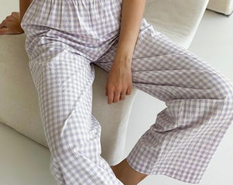 Pantaloni del pigiama a quadretti in cotone biologico: comodi indumenti da casa da donna