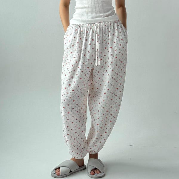 Muslin Pajama Pants for Women: Cotton Loungewear Bottoms