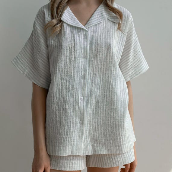 Muslin Pajama Set: Breathable Cotton Shirt and Shorts Lounge Wear