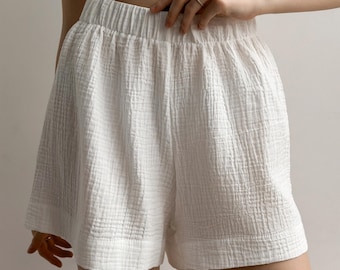 Muslin Pajama Shorts Organic Cotton Pajama Shorts New Roommate Gift Cute Pj Shorts For Summer Breathable Lightweight Bottoms For Summer Wear