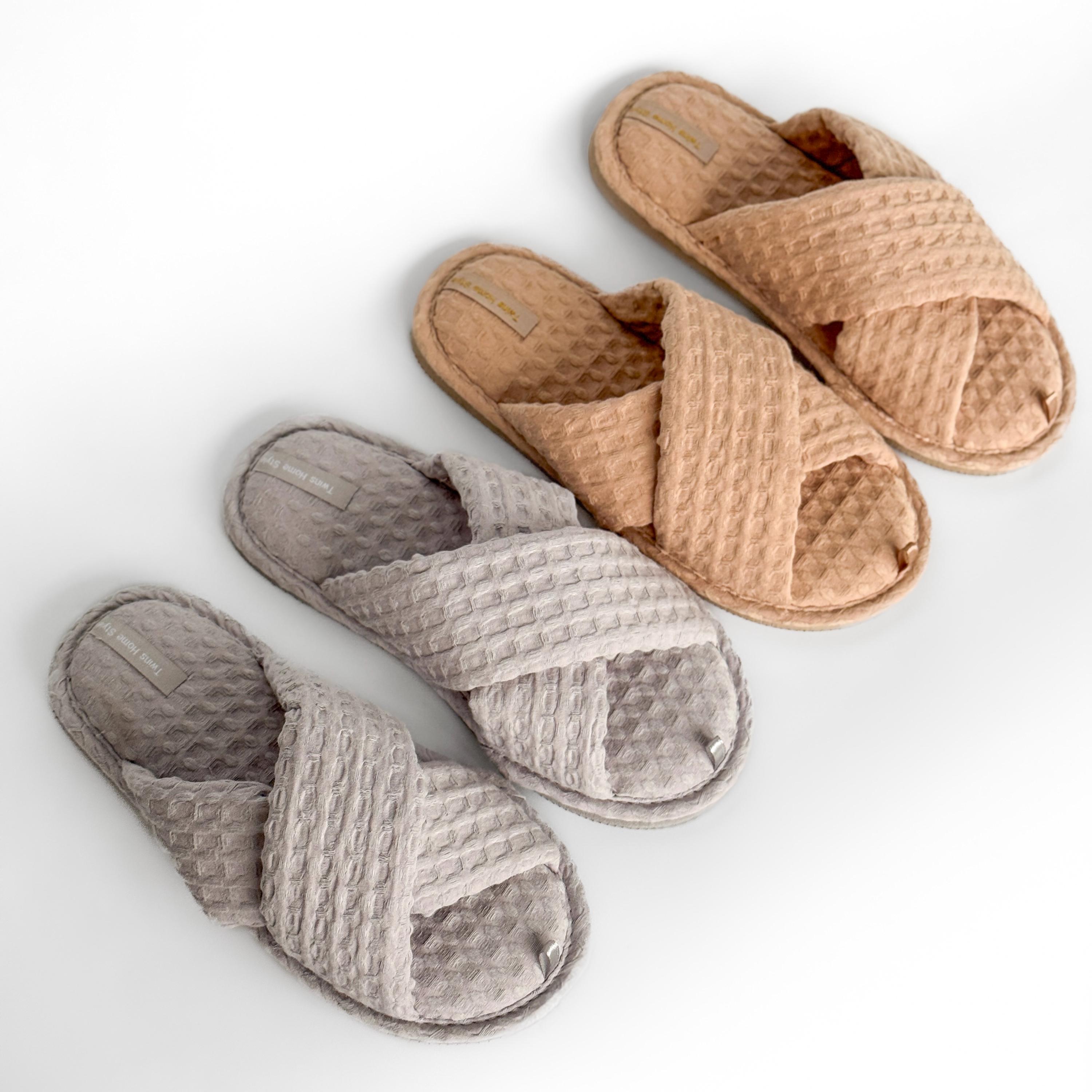 Waffle Cotton Open Toe Slippers: Cozy House Shoes for Women, Breathable…