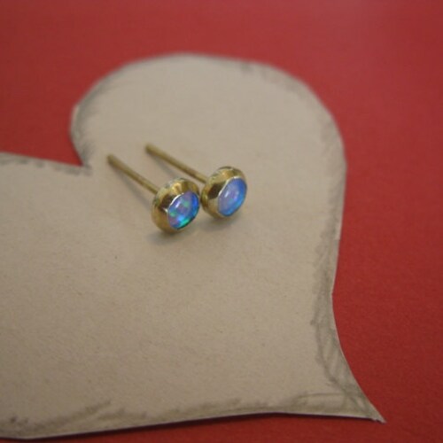 Opal Stud Earrings Large Ball 5mm 14k Gold Filled Studs Blue Etsy