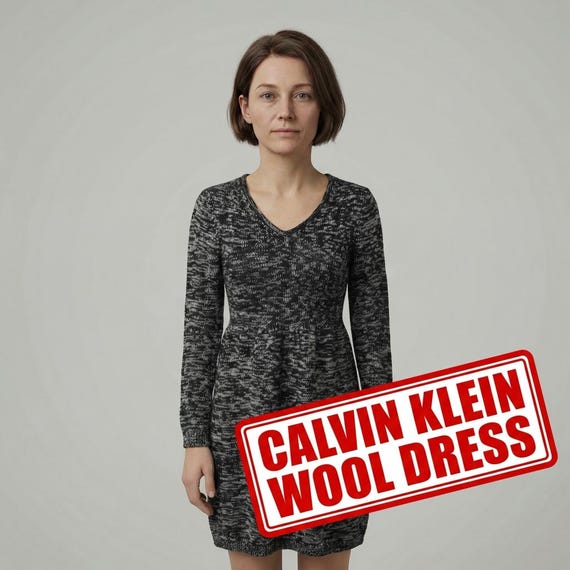Calvin Klein Merino Wool Knit Dress  XS Size  Long Sleeve Gray Black  Sweater Dress - Etsy