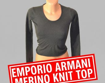 Vintage 2000s Y2K Emporio Armani Green Bouclé Wool Sweater, 90s 