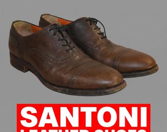 Santoni Goodyear Welted Italian Leather Dress Shoes | Brown Quarter Brogue Oxfords