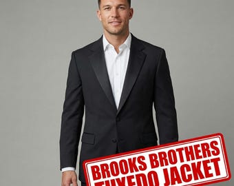 Brooks Brothers Black Tuxedo Jacket - Men's Satin Lapel Dinner Jacket, Size L
