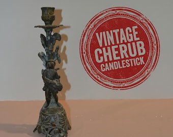 Vintage cherubijnkandelaar | Putto-kandelaar van imitatiebrons, decor Dark Academia