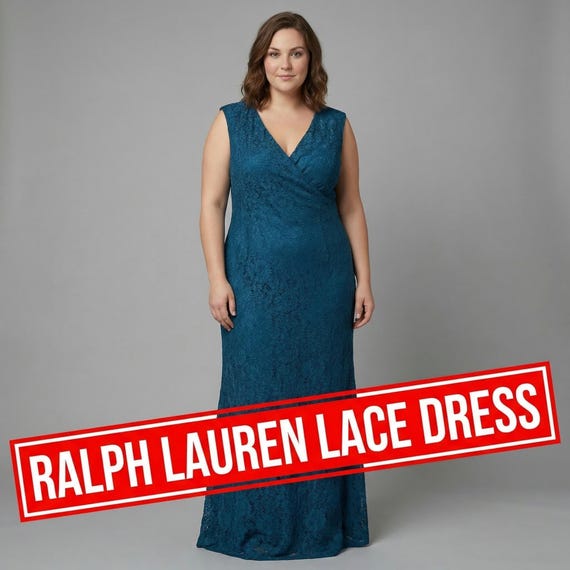 Ralph Lauren 2000s Teal Blue Lace Dress | XL | Evening Gown
