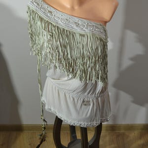 Vintage DG Dolce & Gabbana Boho Fringe Top – One Shoulder – Beaded – Size S