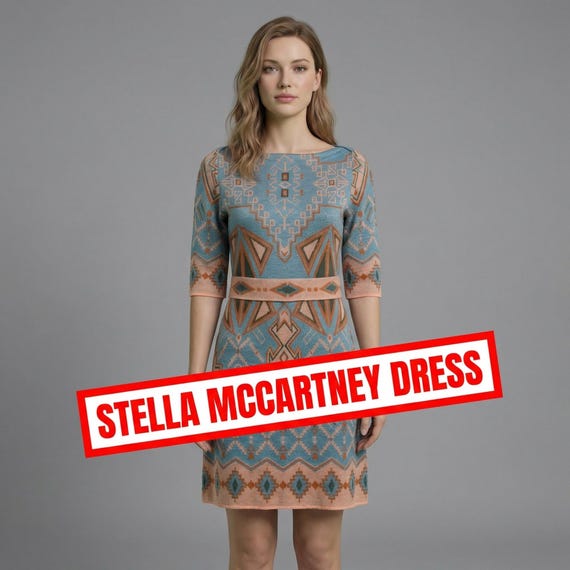 stella mccartney knitted dress Vintage Wool Blend Knit – Geometric Pattern, Size S/M Long sleeve