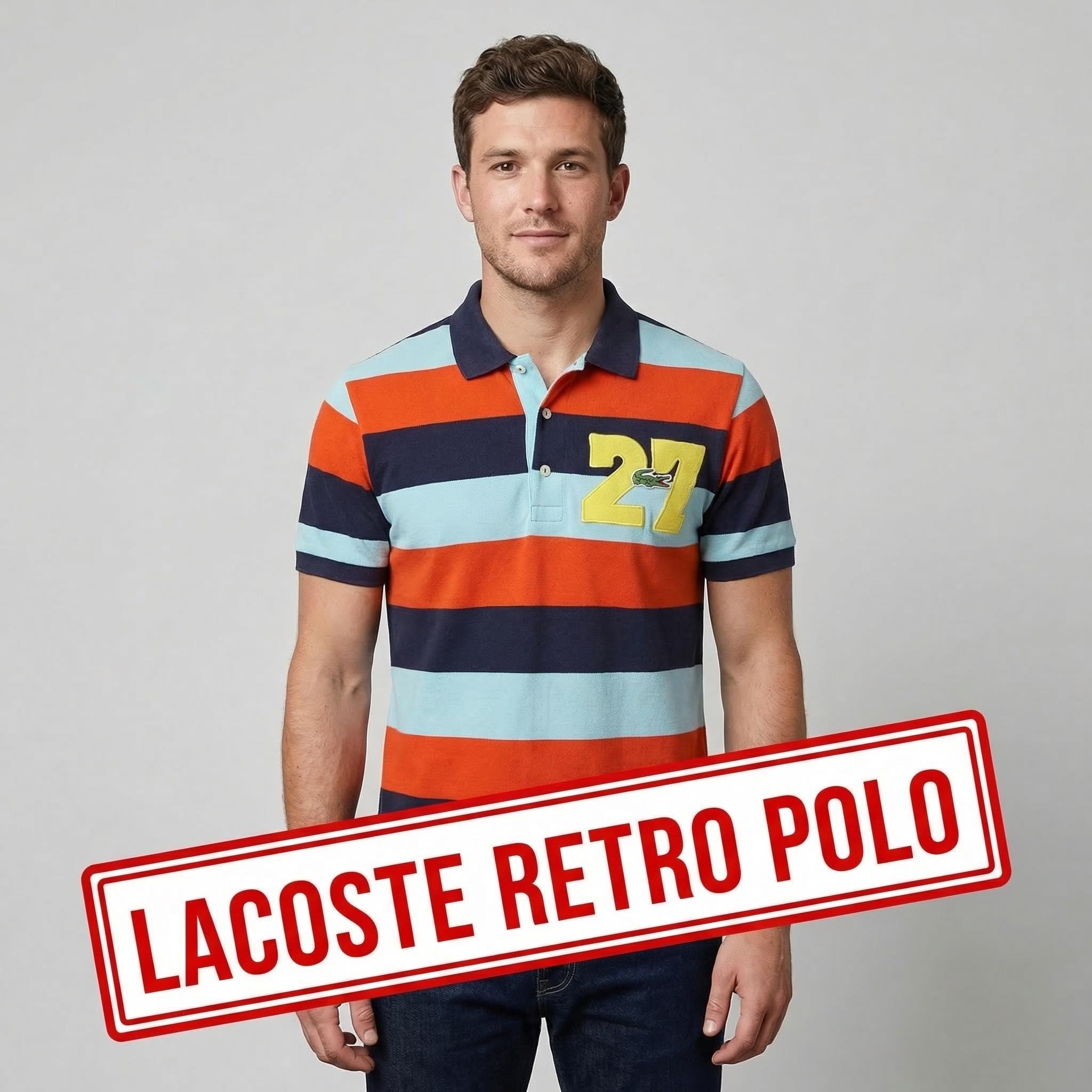 Vintage Lacoste Polo Shirt #27 – Striped Retro Rugby Style – Size