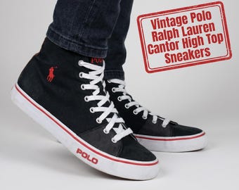 Vintage Polo Ralph Lauren Cantor Hohe Sneakers | Schwarz Canvas Rot Pony Skate Schuhe (US 10.5)