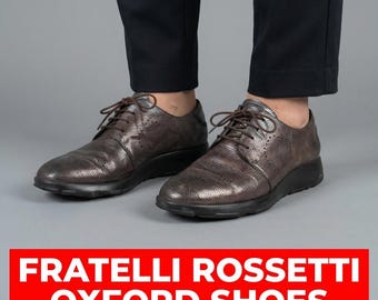 Fratelli Rossetti metallic brons leren oxfordschoenen met reptielenreliëf (EU 38)