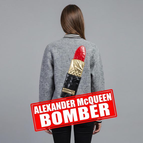 Alexander McQueen, Vintage Alexander McQueen Lipstick Patch Baseball Jacket - Rare Designer Bomber - Size S