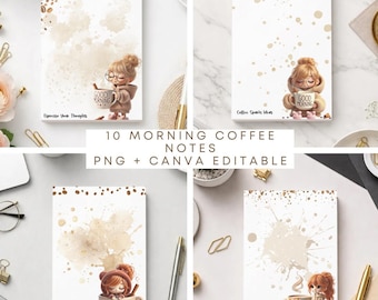 Pacote de Bloco de Notas 4x6 em PNG | 10 Modelos Editáveis do Canva | Bloco de Notas para Lista de Tarefas para Amantes de Café | Bloco de Planejamento e Papelaria Imprimível | Download Digital