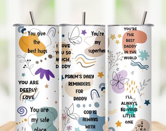 Modelo de capa para copo térmico de 590ml para o Dia dos Pais no Canva | Design editável para sublimação | Melhor Pai do Mundo PNG | Capa para copo térmico fino | Download digital