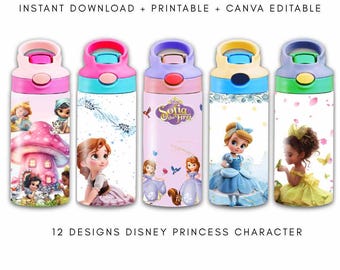 Emballage pour gobelet 12 oz PNG, PRINCESS DISNEY, motif sublimation pour enfants (téléchargement numérique)