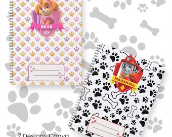 Lot de modèles sur toile PAW PATROL | Cahier A4, agenda, couvertures de journaux (téléchargement numérique)
