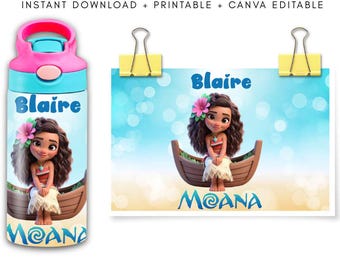 Gobelet papier peint Moana 12 oz PNG, inspiré de Disney, thème océan, polynésien, téléchargement numérique, modifiable sur Canva, sublimation, cadeau pour enfant