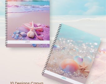 Modèle de toile modifiable sur le thème de la mer | Conception de couverture de cahier A4, couverture d'agenda, couverture de calendrier, journal et classeur A4 | Téléchargement numérique imprimable