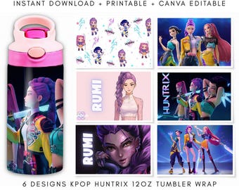 Modèle d'emballage de gobelet Kpop HUNTRIX 12 oz pour enfants, impression sur toile, sublimation, téléchargement numérique